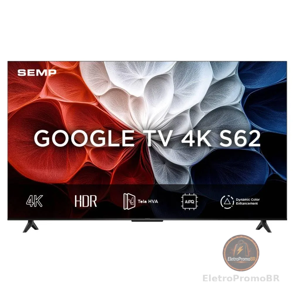 SEMP, Smart TV 4K UHD, 55“, Google TV, Google Assistente, Comando por Voz, Googlecast Integrado, Design Sem Bordas, Dolby Audio, 55S62