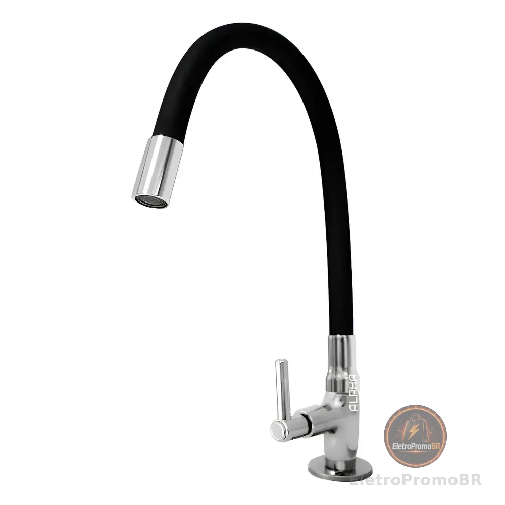 Torneira Tubo Flexível Bancada Cozinha Color Preta Luxo Cor Preto Alpha Hidrometais Torneira C65