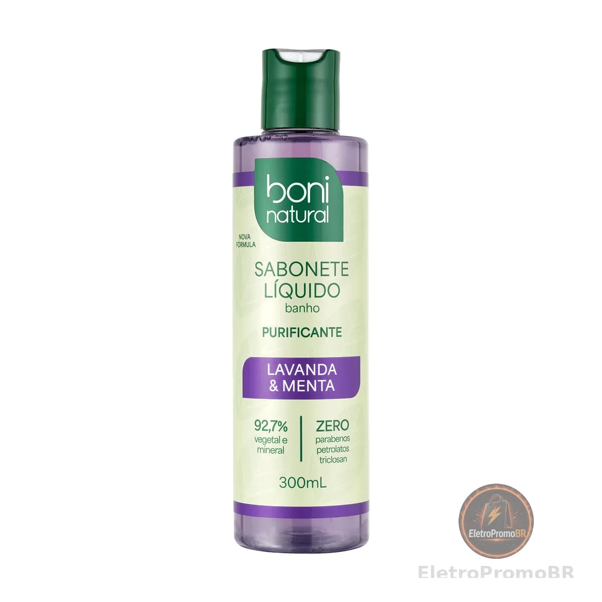 BONI NATURAL - Sabonete Líquido de Lavanda e Menta, Vegano e Natural, Altamente Hidratante e Perfumado, 300ml