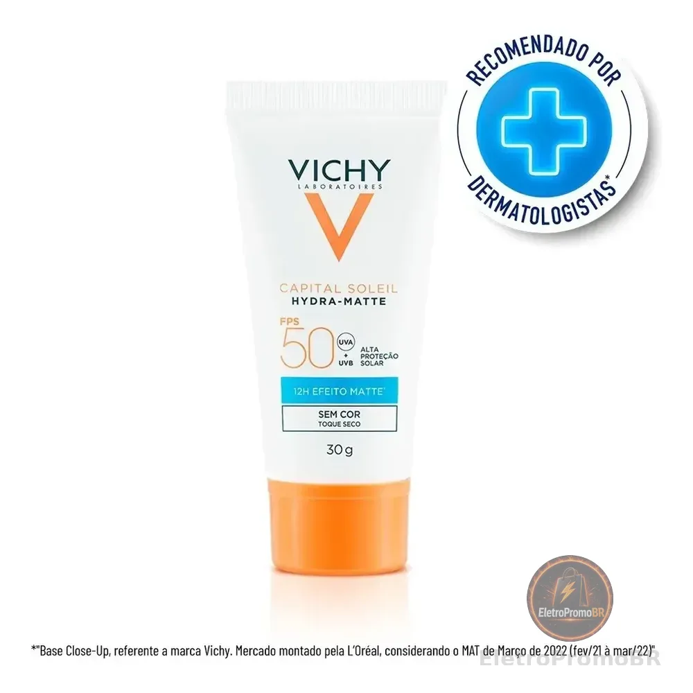 Protetor Solar Facial Com Efeito Matte Por 12h, Alta Proteção Fps 50, Toque Seco E Controle De Brilho, Sem Cor, Capital Soleil Hydramatte, Vichy, 30g