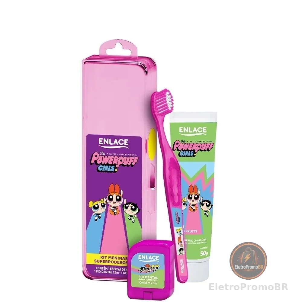 Kit Enlace Meninas Superpoderosas Escova + Creme Dental + Fio Dental + Estojo