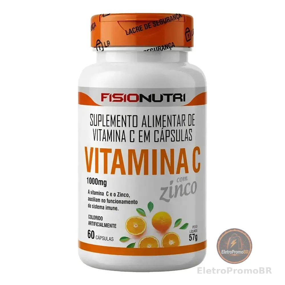 Vitamina C 1000mg + Zinco Fisionutri 60 Cápsulas Imunidade Sem Sabor