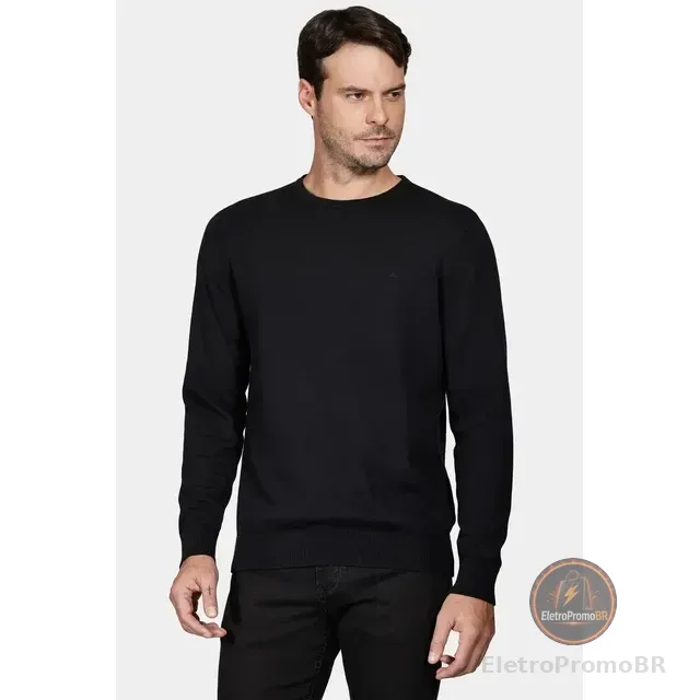 Tricot Aramis Manga Longa Gola Careca Preto