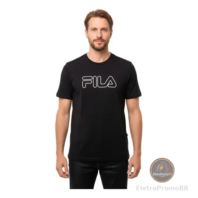 Camiseta Fila Regular Letter Outline Masculino Casual Basico