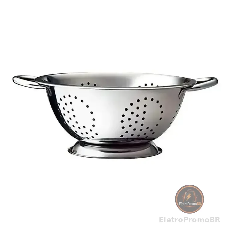 Escorredor De Massa Macarrão Legumes Inox Com Cabo Alça 24cm Prata