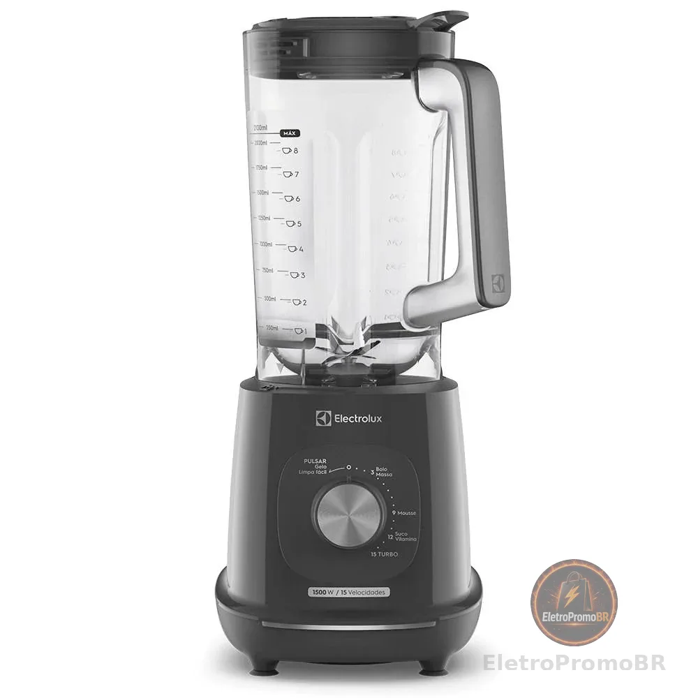 Electrolux Liquidificador 1500W 3,2L Pulsar 3 em 1 15receitas pre-programadas Efficient com TriForce 15 Velocidades Cinza EBL1500 220v