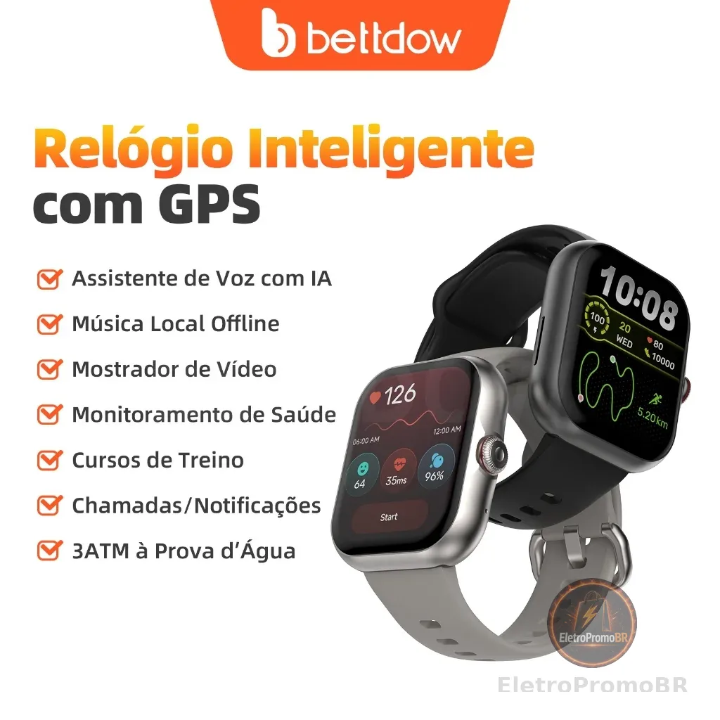 Smartwatch Bettdow Fb055 1.85 Esportivo Ia Música Gps 3atm