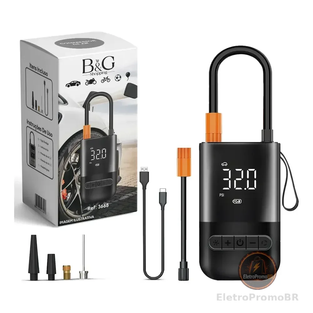 Bomba De Ar Elétrica B&g Bg-n10 Digital Usb-c 150 Psi 127/220v