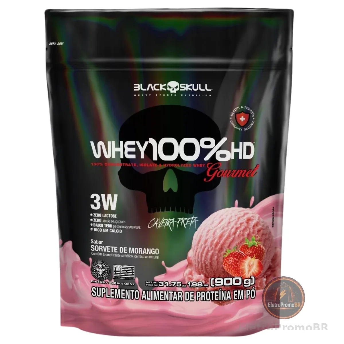 REFIL POUCH 100% HD GOURMET 900G SORVETE MORANGO