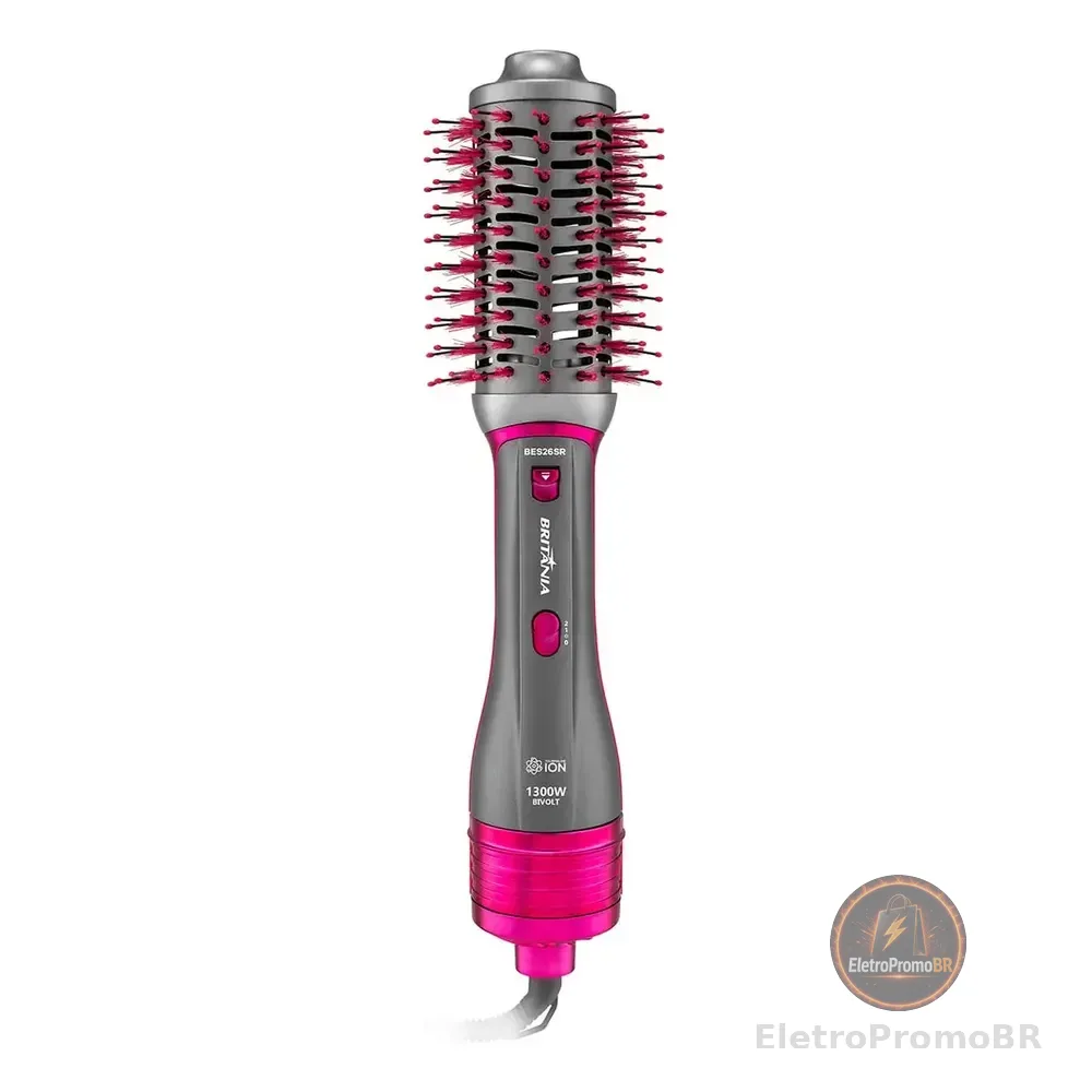 Escova Secadora Britânia 4 Em 1 Cerâmica 1300w Bes26sr Bivolt Prata E Rosa 127/220v