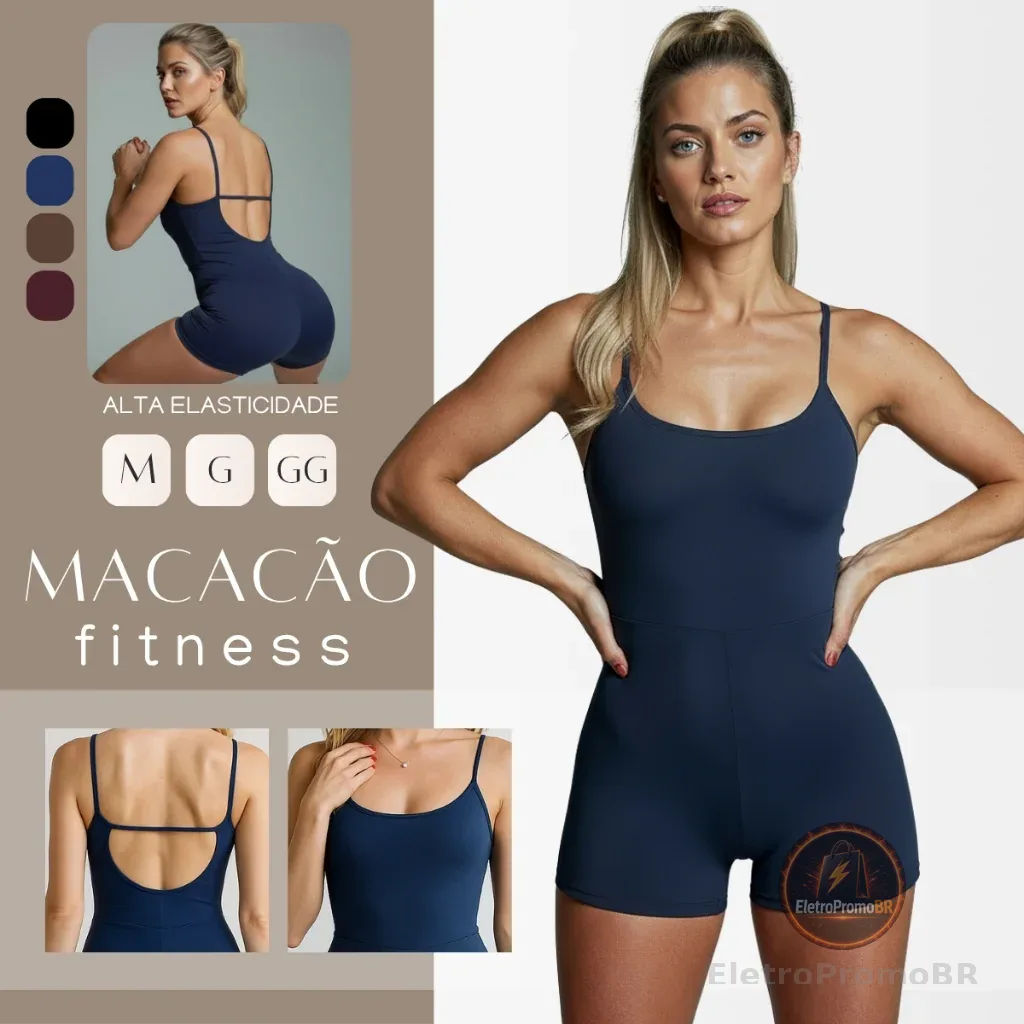 Macaquinho Fitness Academia Feminino Shorts Top Alça Suplex Dia das Mães