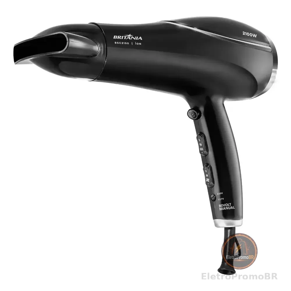 Secador De Cabelos Britânia Tourmaline Íons 2100w Bsc2150 Bivolt Preto 127/220v