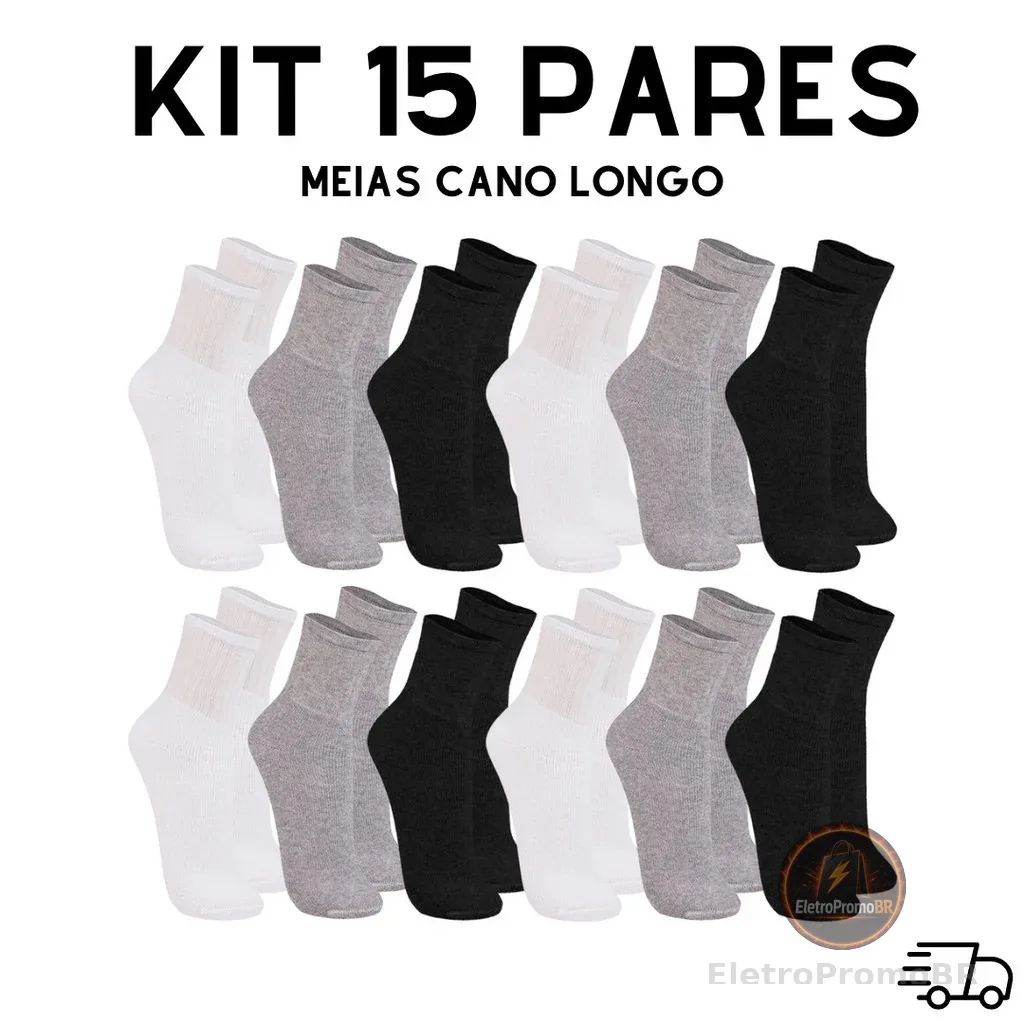 KIT Até 15 Pares de Meia Cano Alto