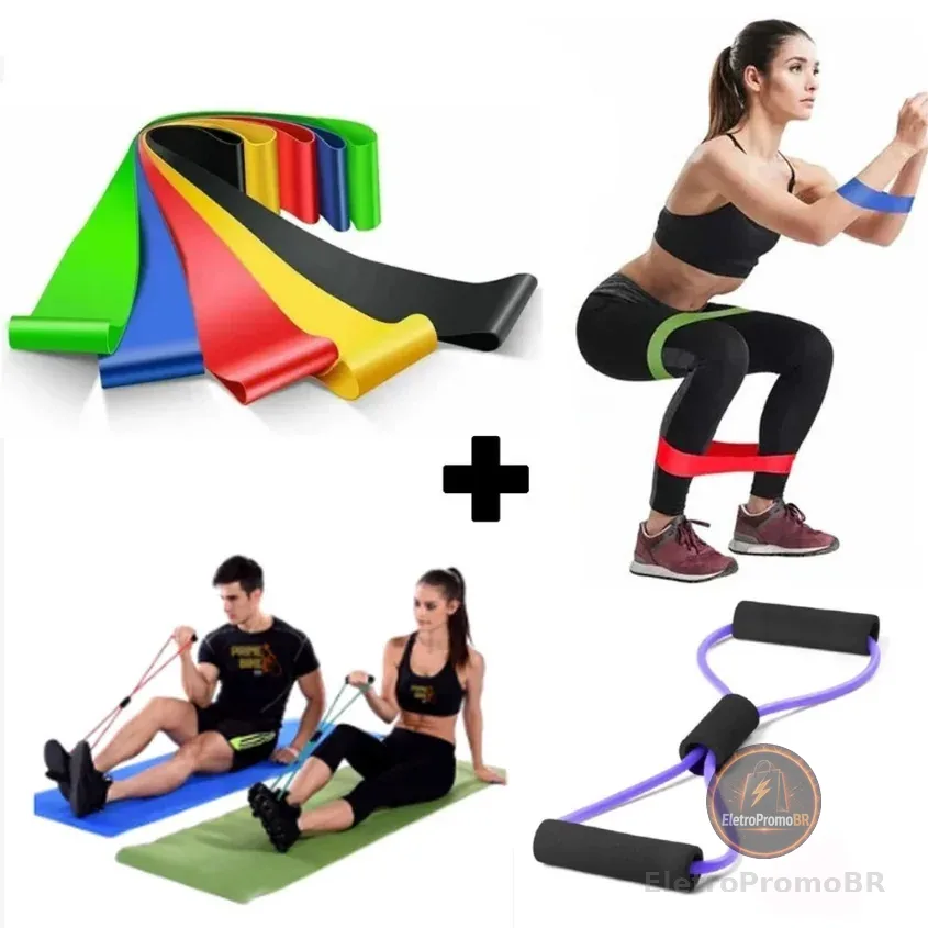 Kit 5 Elástico de Treino Mini Band + Elástico Tensão Extensor Exercício Treino Funcional Fisioterapia em Casa