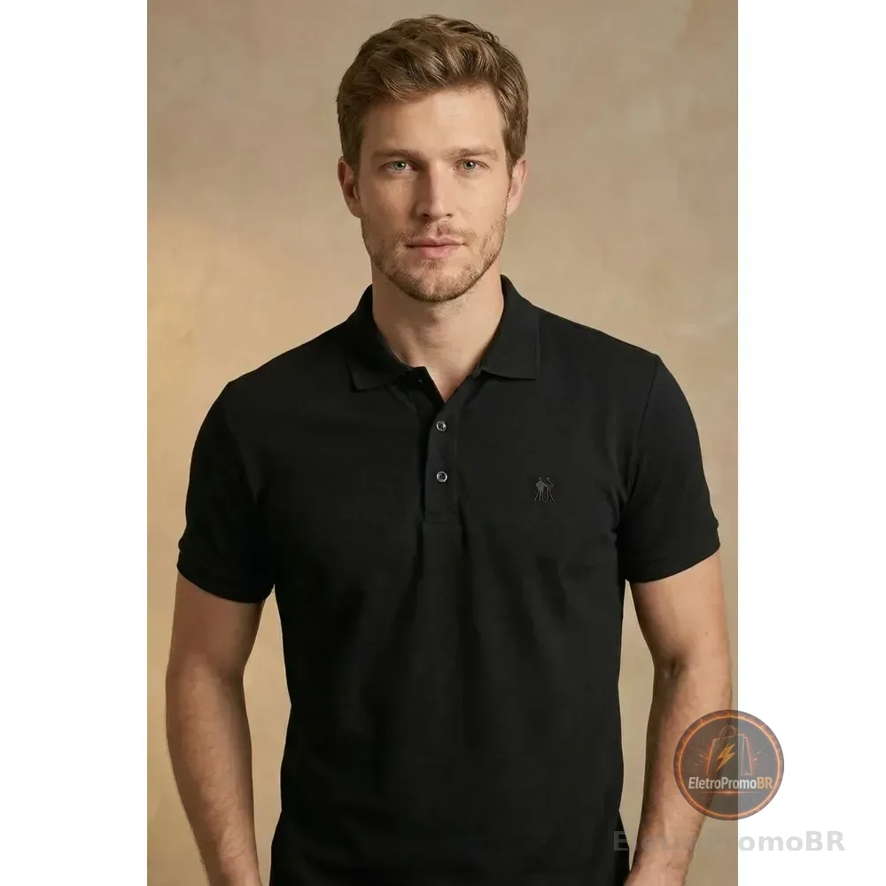 Polo Piquet Lisa Com Botão Polo Wear Preto Preto M