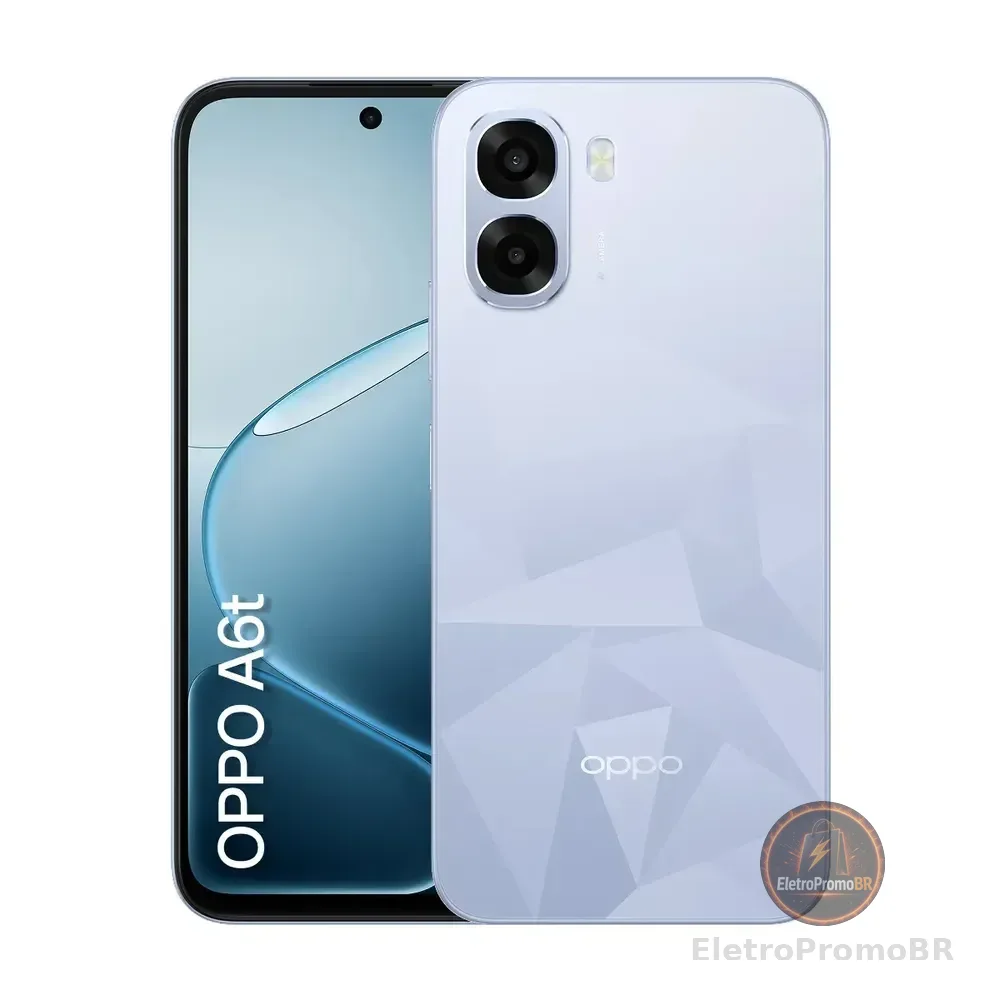 Smartphone Oppo A6t 128gb, 12gb Ram (4gb + 8gb Virtual Ram), Bateria Gigante De 6500mah, Processador Snapdragon, Tela 120hz, Ai Câmera, Ip64 - Azul Cristal