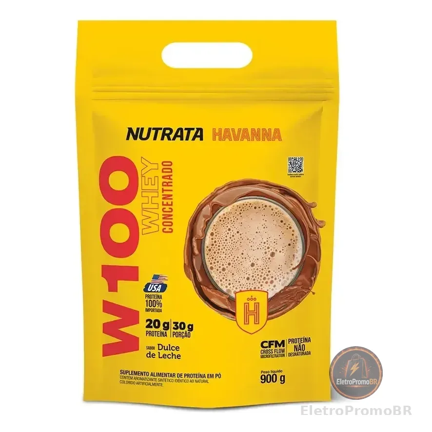 W100 Whey Concentrado Refil Pouch 900g Ducle De Leche Havanna Nutrata Doce De Leite Havanna