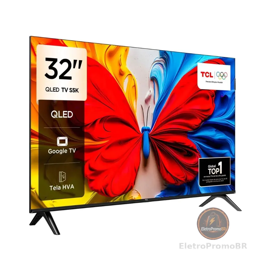 TCL, Smart TV, 32 Polegadas, HD QLED, WiFi, Bluetooth, Google TV, 2 HDMI, HDR10, Dolby Audio, 32S5K