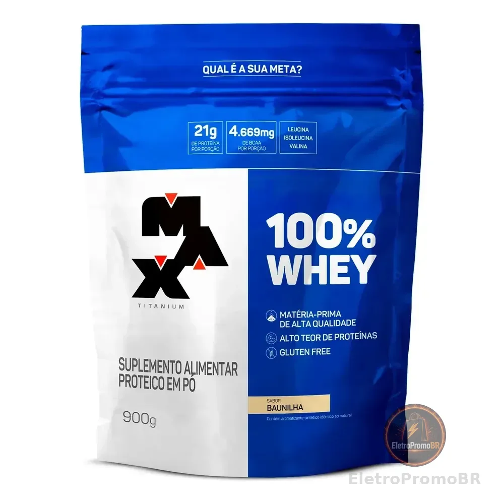 Refil 100% Whey Protein Concentrado Max Titanium 900g Sabor Baunilha