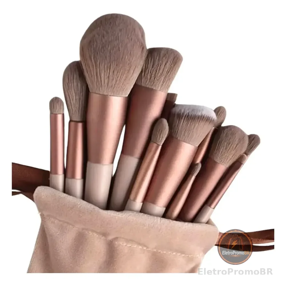 Kit Pincel De Maquiagem Com 13 Unidades Sombra Blush Cor Marrom