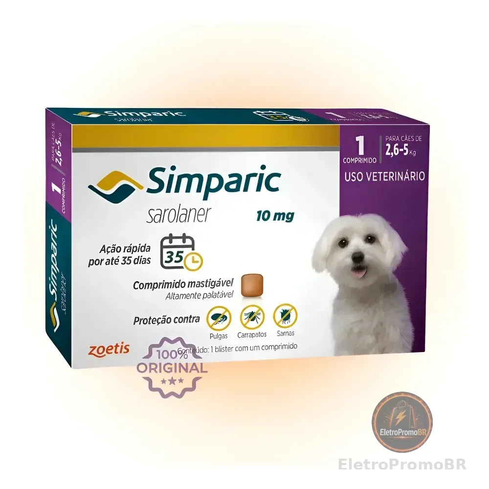 Antipulgas Simparic 10mg 2,6 A 5kg C/1 Comprimido Original Cinza-escuro