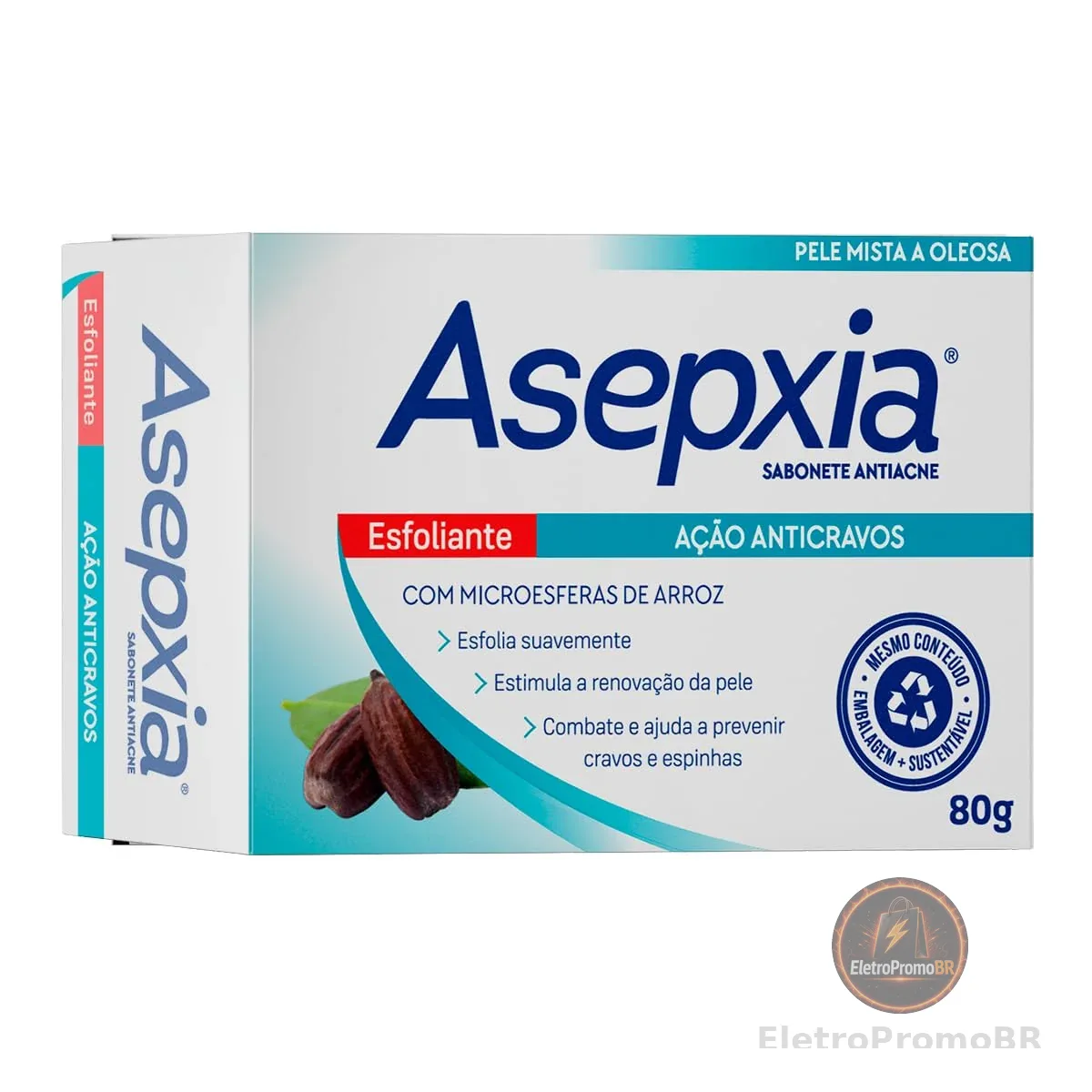 Asepxia Sabonete Esfoliante 80g — Limpeza Profunda com Microesferas Naturais | Remove Cravos e Oleosidade | Esfoliação Suave para Peles Mistas e Oleosas