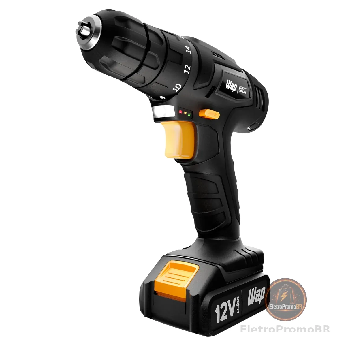 WAP Parafusadeira e Furadeira a Bateria Li-Ion 12V BPF 12K3 BLACK Carregador Bivolt com Maleta e Kit de 13 Acessórios