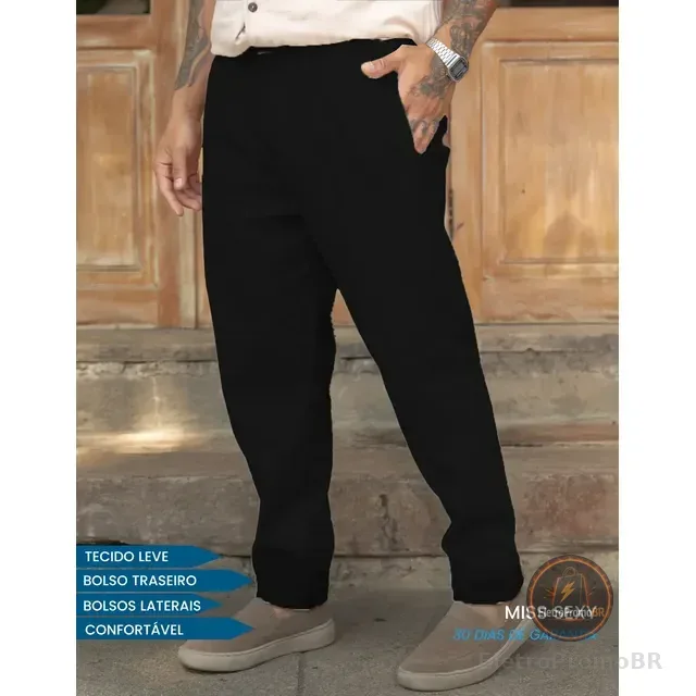 Calça Linho Masculino Social Casual C/bolsos Tecido Premium