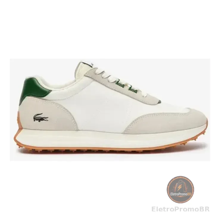 Tênis Lacoste Lacoste Masculinas De Couro E Tecido L-spin Branco/verde Escuro Liso 40