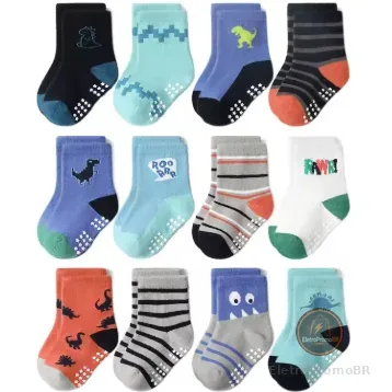 Kit pares de meias Masculino para recém nascidos e bebê menino com antiderrapante