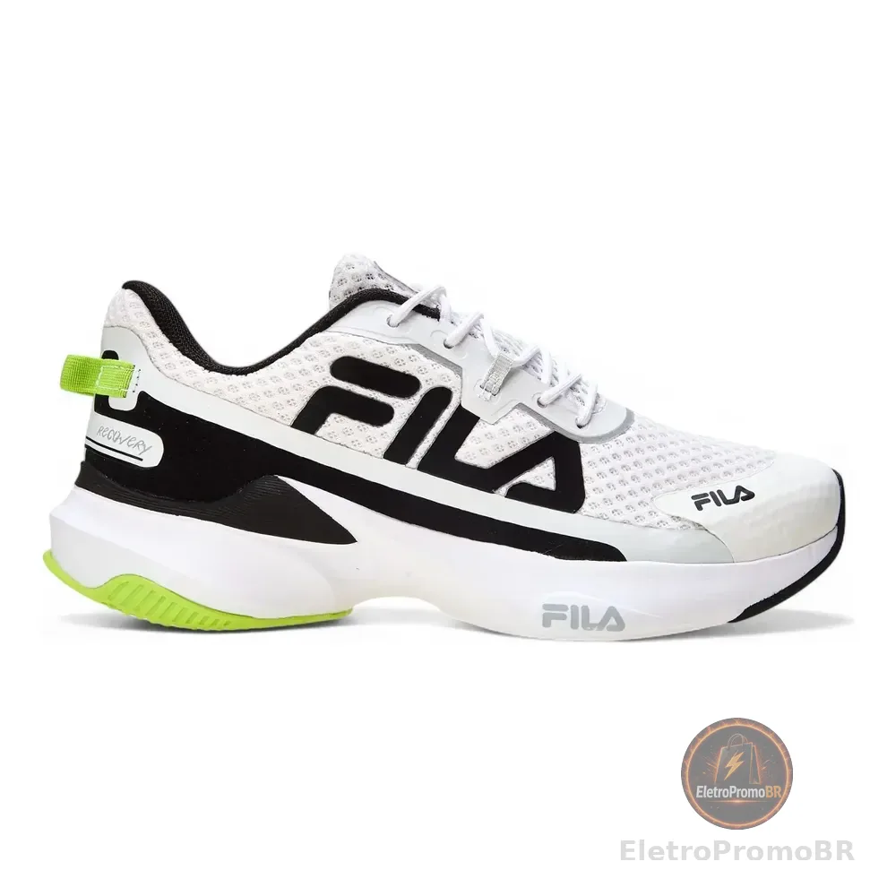 Tênis Masculino Recovery Fila  Branco/preto/verde Limão Lisa 38 Br