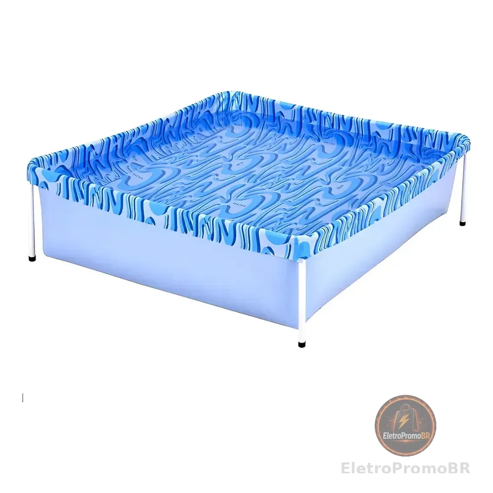 Piscina Infantil Quadrada Estrutural Pvc 400 Litros - Mor Azul Ondas