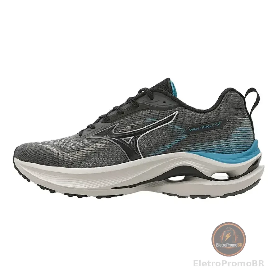 Tênis Mascuino Wave Vitality 7 Mizuno Chumbo/turquesa Lisa 44