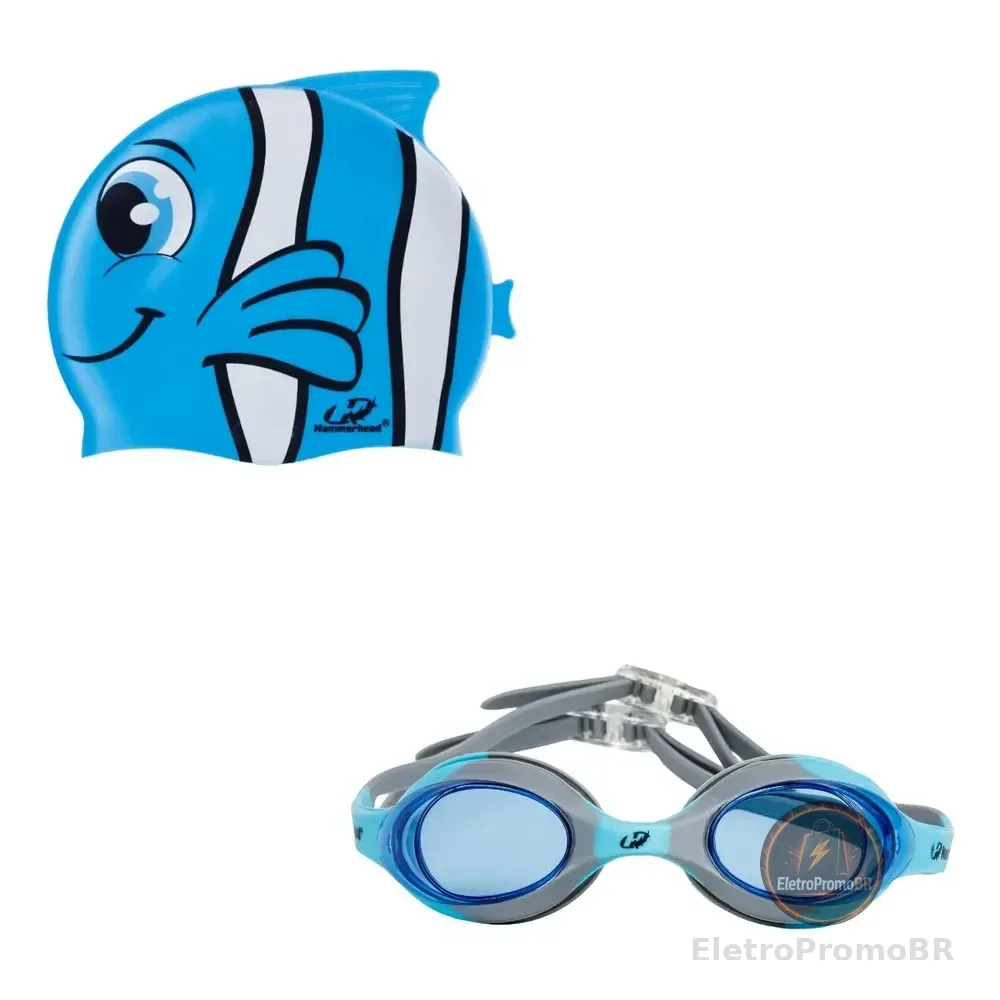 Kit Óculos De Natação Spectrum Jr + Touca Bichinho Cor Peixinho Azul