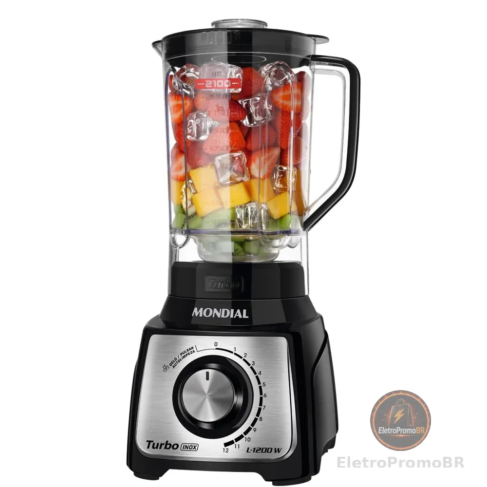 MONDIAL Liquidificador Turbo, Preto/Inox, 1200W, 220V - L-1200 BI