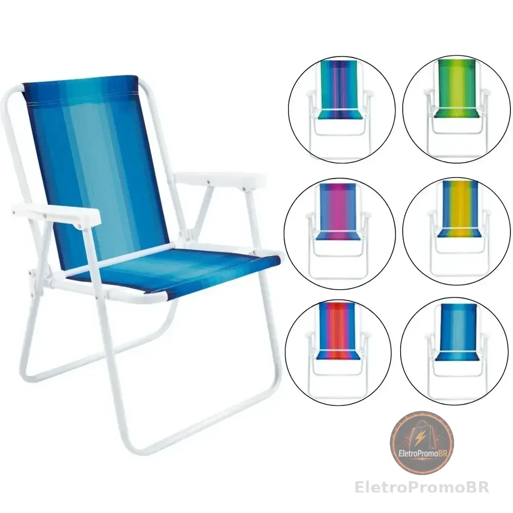 Cadeira De Praia Dobravel Mor Aço Sortida Unitário Oferta Branco