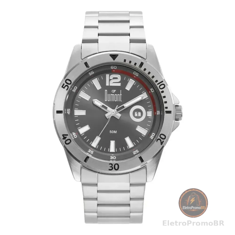 Relógio Masculino Analógico Com Data Berlim Prata Dumont Prata Cinza