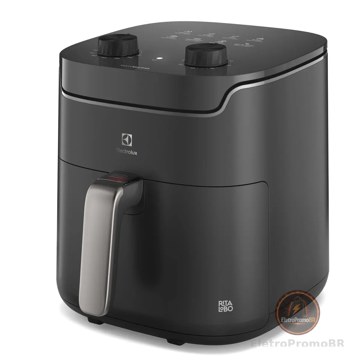 Electrolux Air fryer Fritadeira Elétrica sem oleo Rita Lobo 5,8L 8 receitas pré-sugeridas timer 60 minutos desligamento automático cesto removivel dupla camada antiaderente 1400W EAF40 127v Cinza