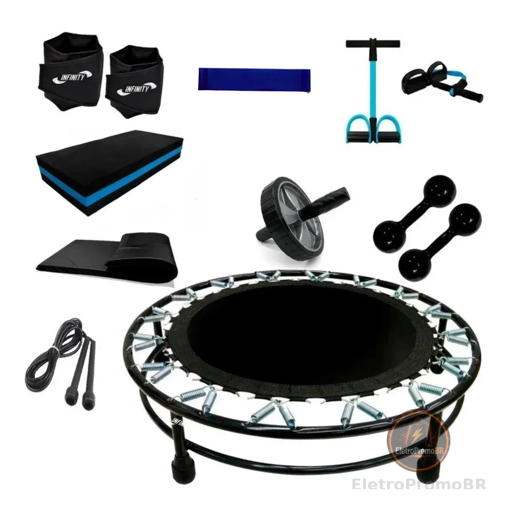 Kit Aeróbico Mini Jump + halter 2kg + caneleira2 + step + Colchonete + extensor + roda + mini band médio + corda