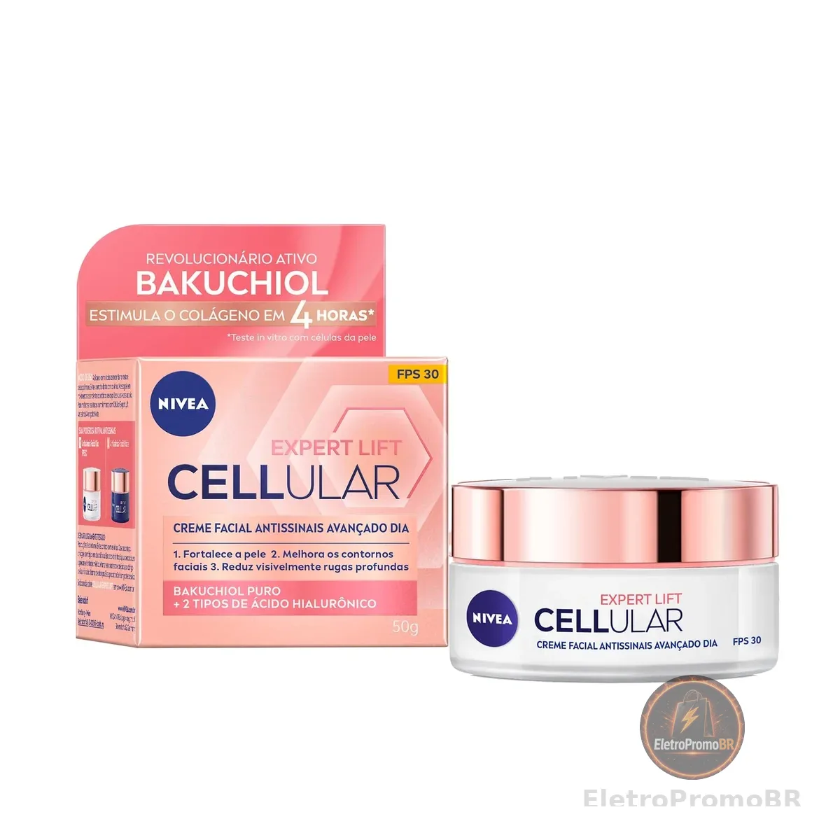 NIVEA Creme Facial Antissinais Cellular Lift Dia FPS 30 50ml - Creme facial antissinais com bakuchiol puro, ativo revolucionário estimula a produção de colágenO