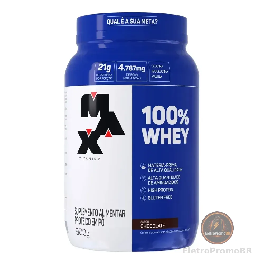 100% Whey Protein Concentrado 900g Max Titanium Sabor Chocolate