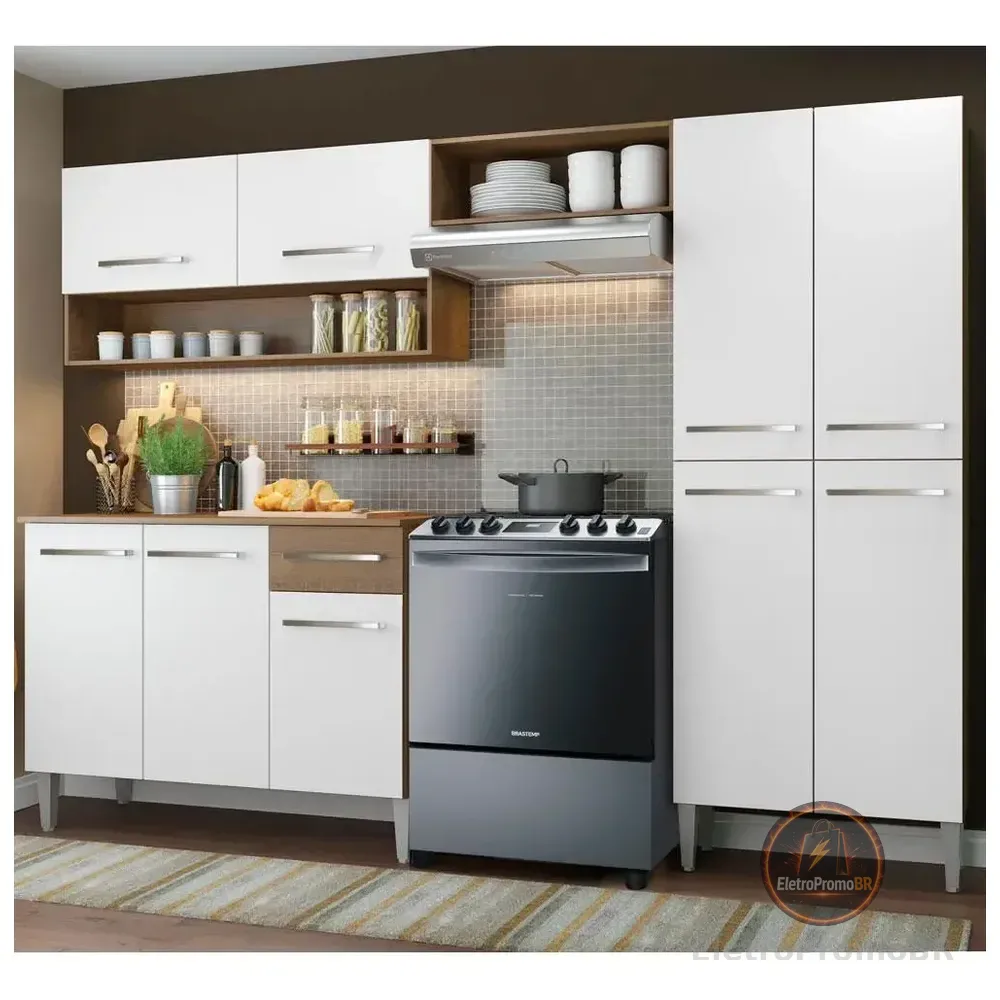 Cozinha Compacta Madesa Emilly Pop Armário Balcão Paneleiro Cor Branco Marrom Marrom/branco