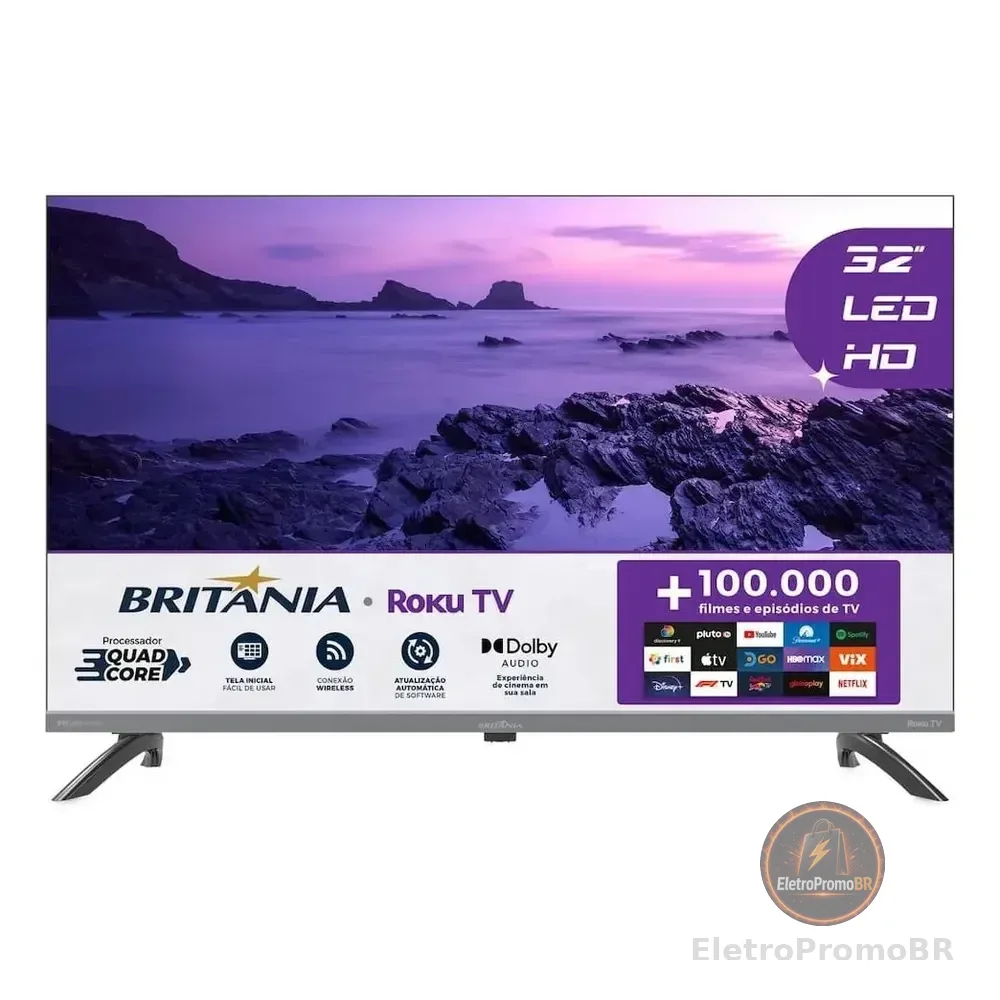 Smart Tv 32 Pol Hd Britânia B32kra Roku Tv Wi-fi Dolby Audio