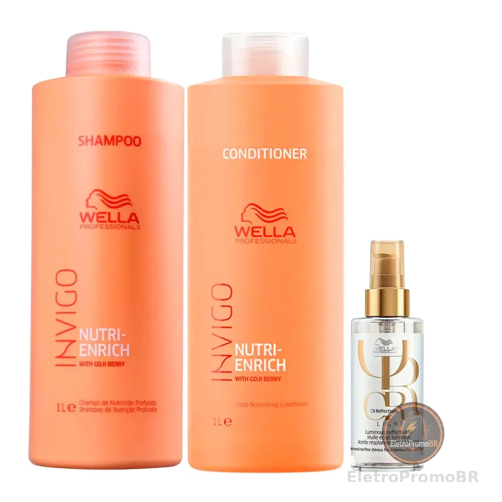 Kit Wella Shampoo 1L + Condicionador 1L + Óleo Capilar Oil Reflections 100ml Nutri Enrich