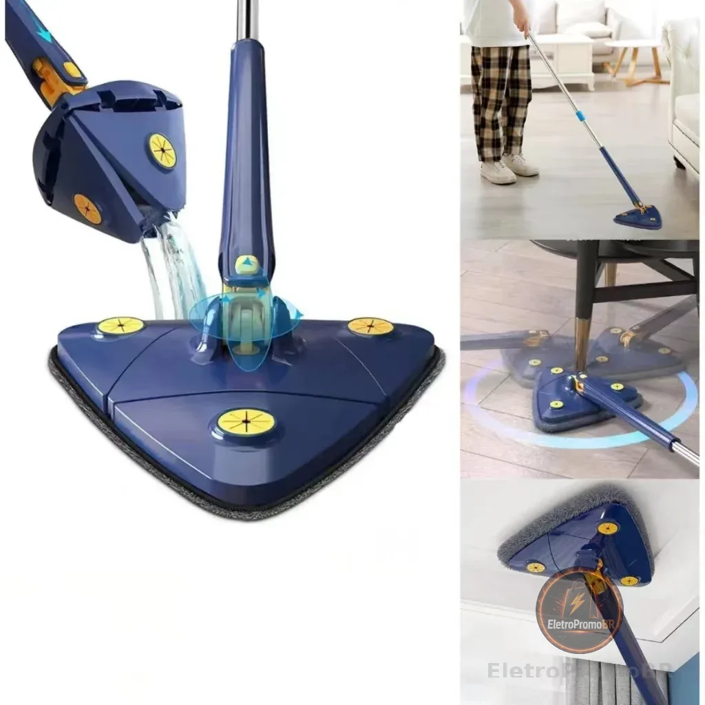 Esfregão Triangulo Azul  - Aleatório com pano  - Mop de Limpeza Ajustavel/Giratoria 360°