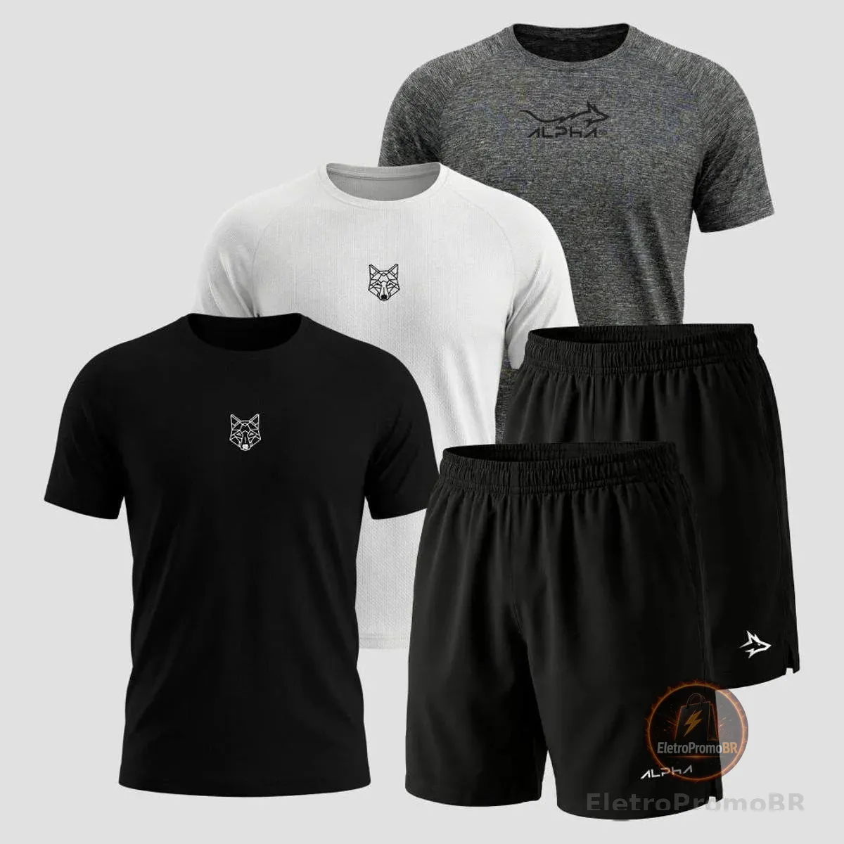 Kit 5 Peças Dry 3 Camisetas e 2 Bermudas Alpha Co