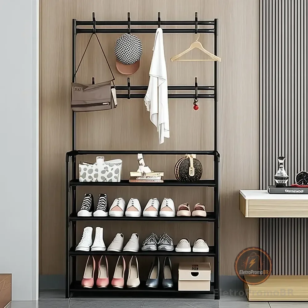 Sapateira Organizador Porta Sapatos 12 Pares Hw Com 8 Ganchos Cor Preto