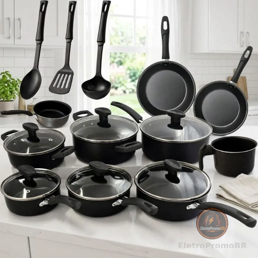 Jogo Panelas 13 Peças Antiaderente Conjunto Kit Frigideira Caçarola Fervedor Cozinha Completa