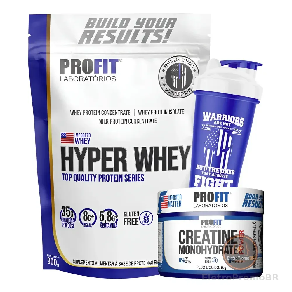 Kit Suplementos Hyper Whey Protein + Creatina Power Profit Chocolate Com Pasta De Amendoim 900g | Creatina 90g