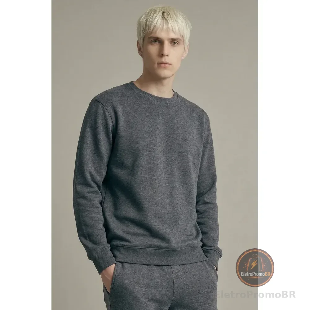 Moletom Masculino Leve Gola Careca Polo Wear Mescla Escuro M Mescla Escuro